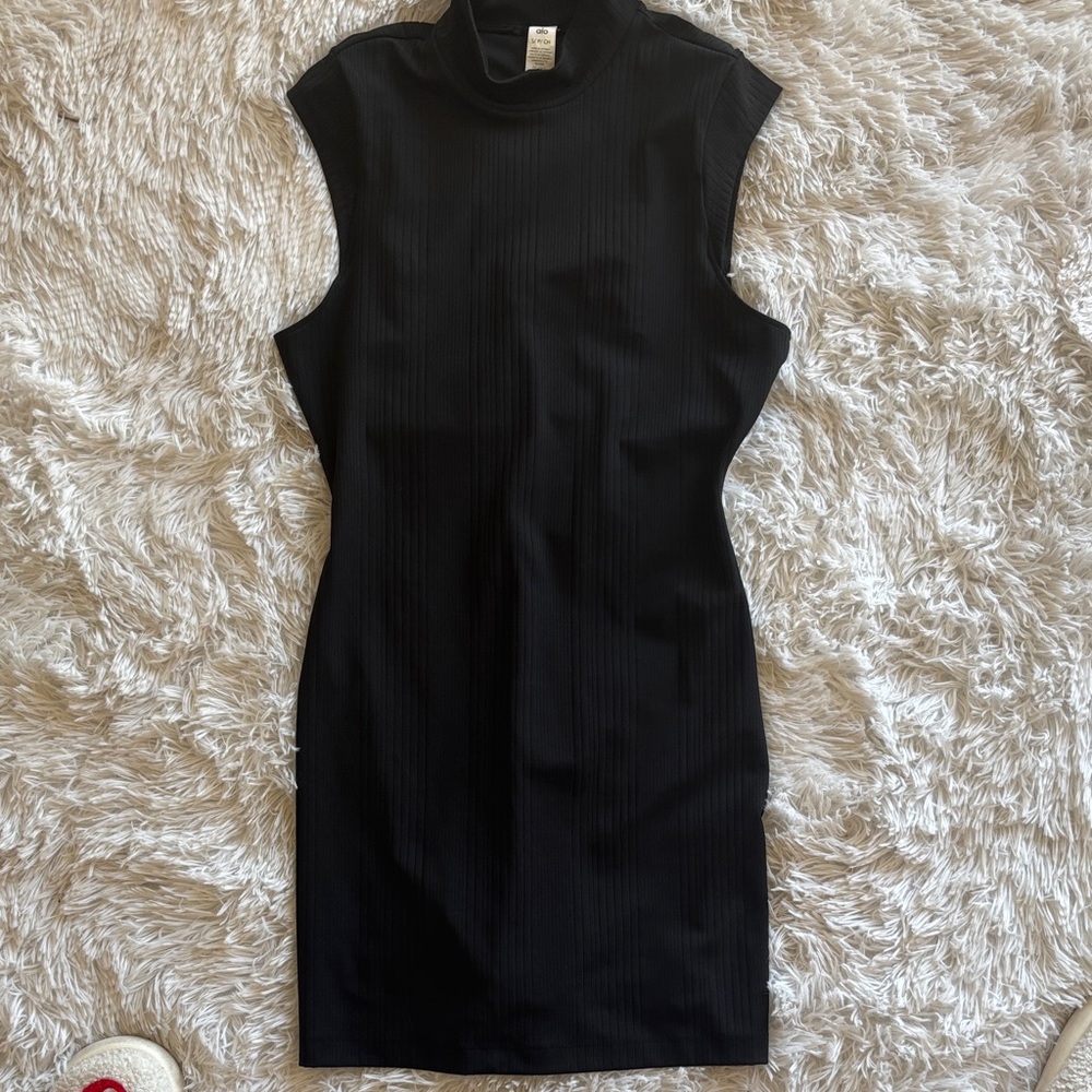 ALO Yoga Black Ribbed Mini Dress